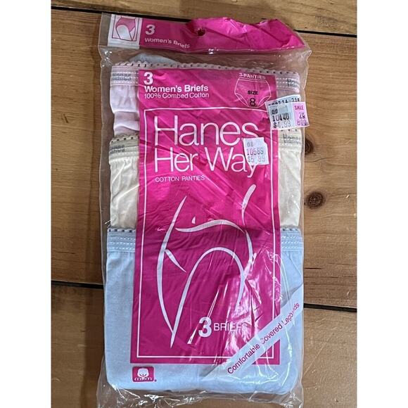 NEW! VTG 1987 Hanes Her Way Cotton Briefs. 3 Pack. Size 8. Multi-color - Picture 1 of 5